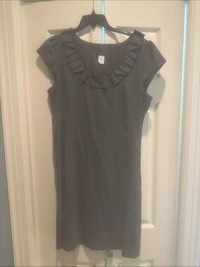 J. Crew Grey Ruffle-Neck Cap-Sleeve Mini Dress